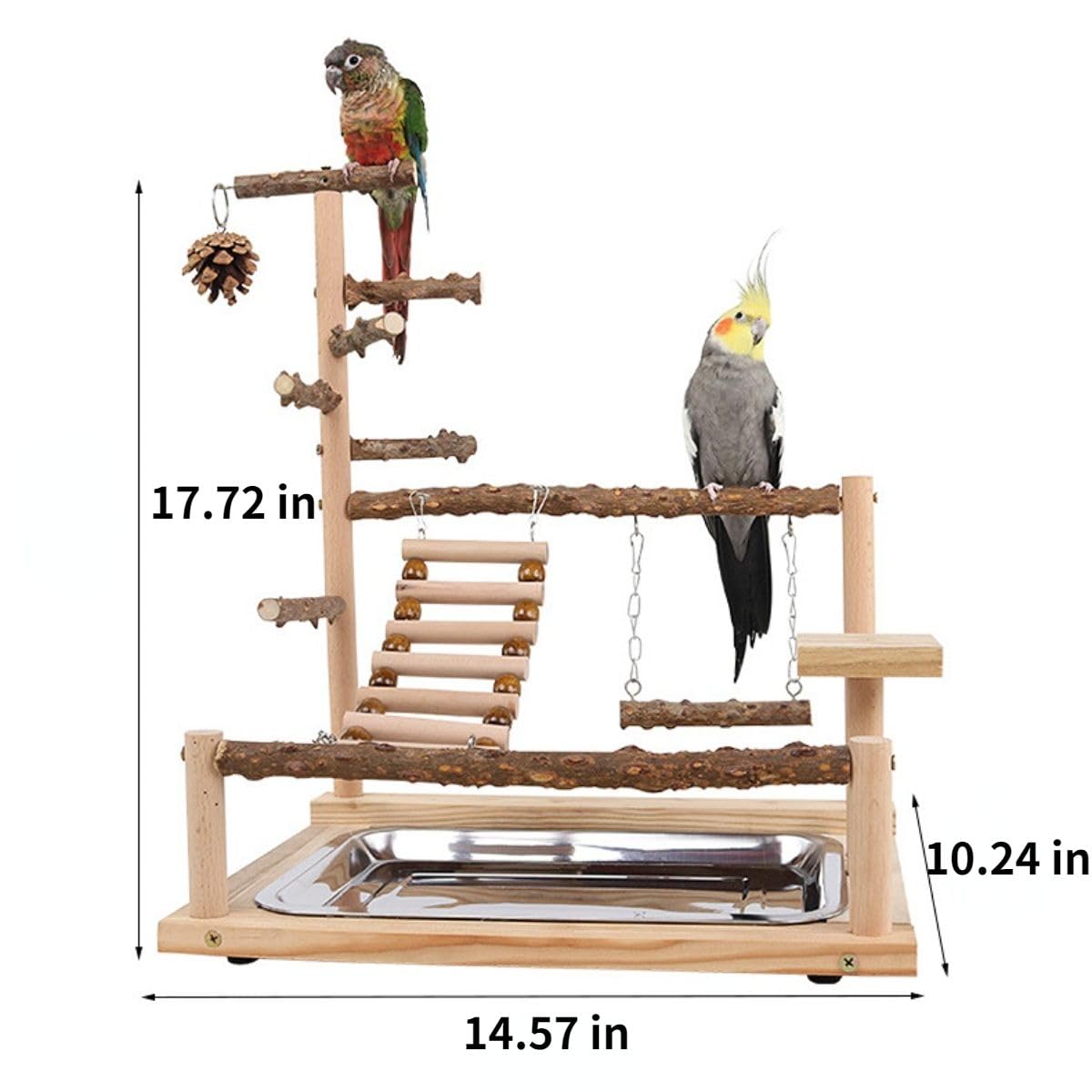 Parrot Playground Playstands, Bird Playgrounds with Feeder Cups Bird Cage Stand Bird Perch Stands, Parakeet Playground Wood Bird Play Stand for Cockatiel Parakeet