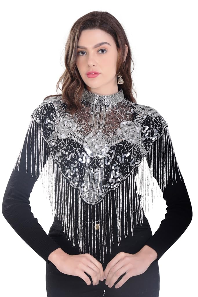 Women's New Flowers Style Capes Poncho With Light Beads-image-12