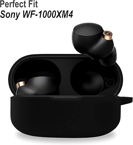 Miniatura 2 de Geiomoo Funda de transporte de silicona compatible con Sony WF-1000XM4, funda portátil resistente a los arañazos y golpes con mosquetón (negro)