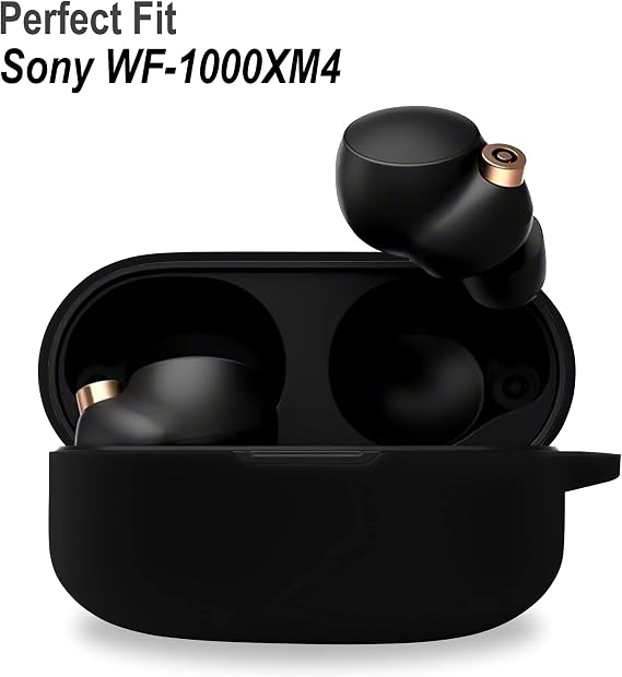 Geiomoo Silicone Carrying Case Compatible with Sony WF-1000XM4, Portable Scratch Shock Resistant Cover with Carabiner (Black)