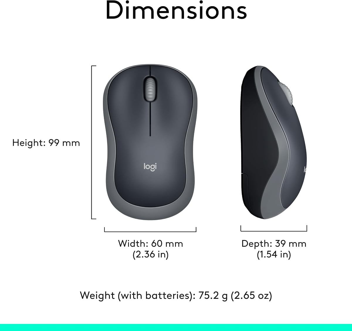 Logitech M185 Wireless Mouse, 2.4GHz with USB Mini Receiver, 12-Month Battery Life, 1000 DPI Optical Tracking, Ambidextrous, Compatible with PC, Mac, Laptop - Grey — view 8