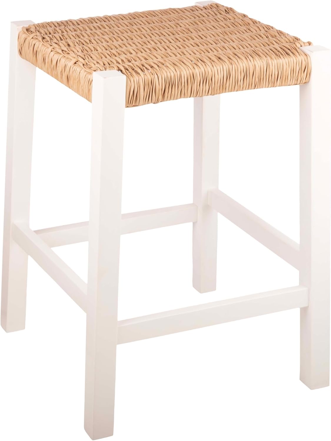 Newport Bar Stool with Handcrafted Woven Rope Seat - 24-Inch Counter Height Stool for Kitchen, Bar, or Dining Room - Wood Barstools by Alaterre Furniture (White)