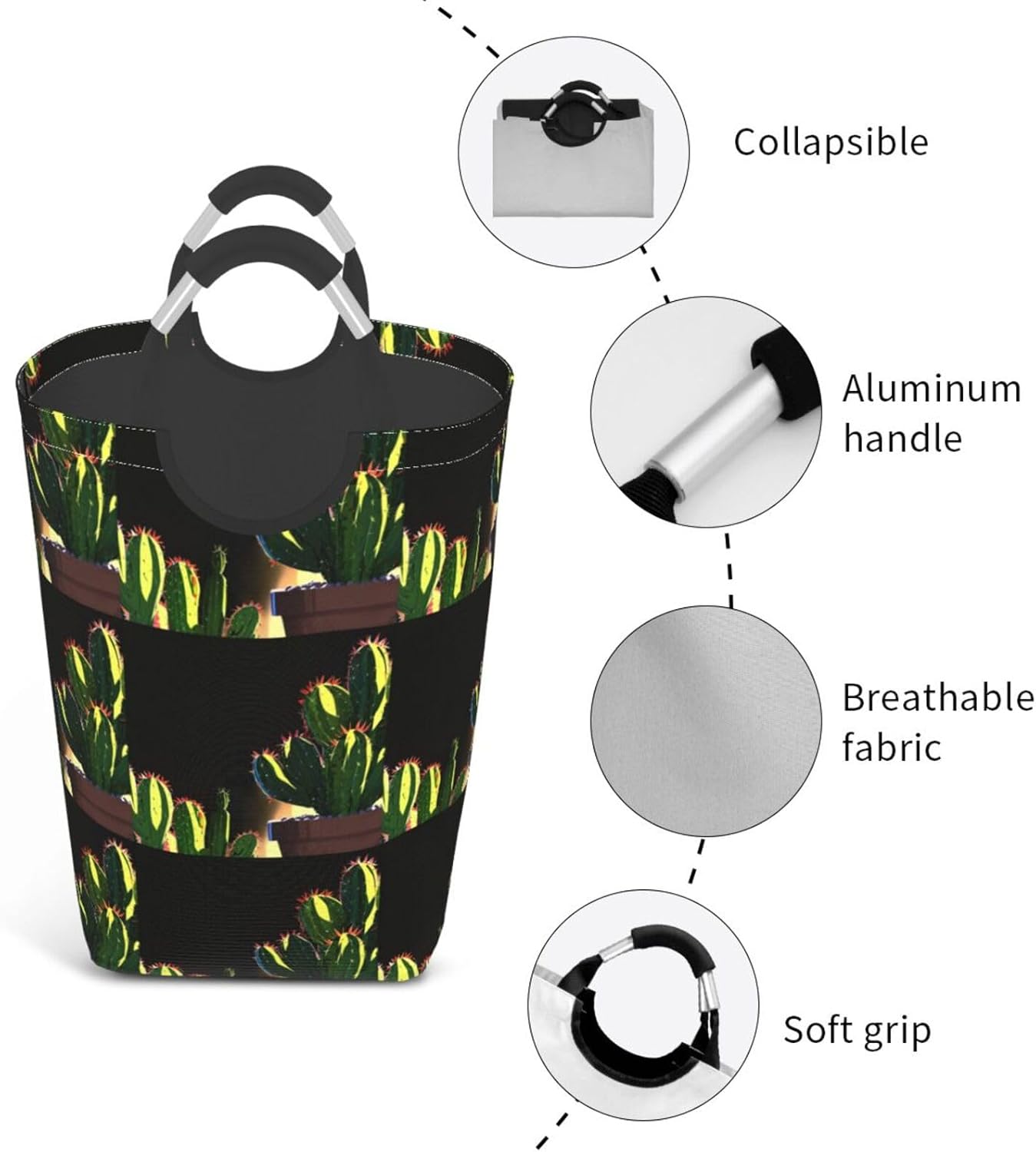 Cactus in pot Foldable storage bag, 50L capacity, suitable for laundry room, dormitory bedroom, dirty clothes storage basket.