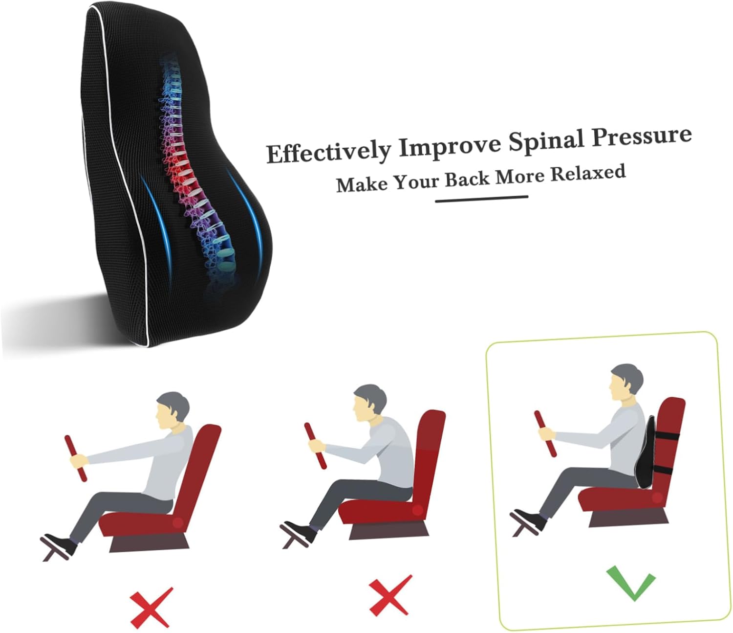 Waist Support Lumbar Pillow for Car Back Posture Corrector Comfortable Memory Foam Pillow
