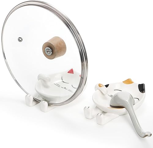 Miniatura 3 de Paquete de 4 soportes para cucharas y tapas, soporte para cuchara de cerámica de 5.5 pulgadas, apto para lavavajillas, soporte estable para