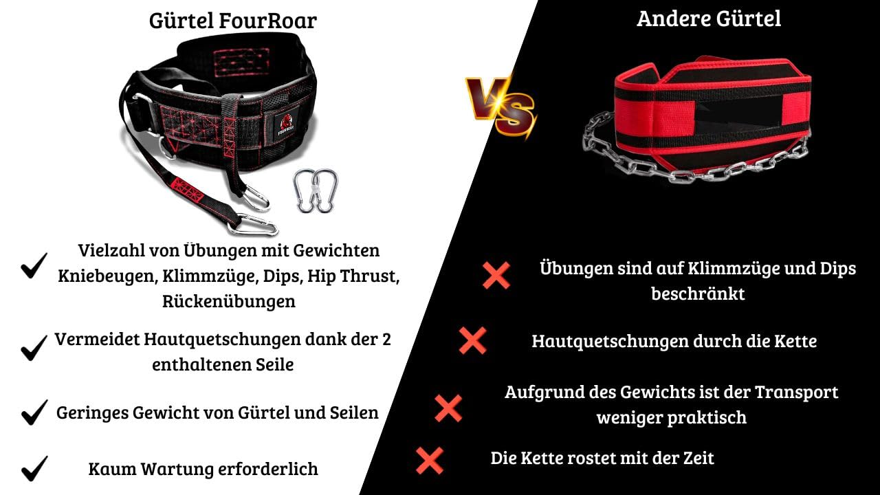 Gewichtsgürtel für Zusatzgewicht mit 1 Seilen von 100 cm und 2 Karabinern | Klimmzug Gürtel bis zu 250Kg | Gürtel für Gewichte de Einheitsgröße 4 Karabinerhaken