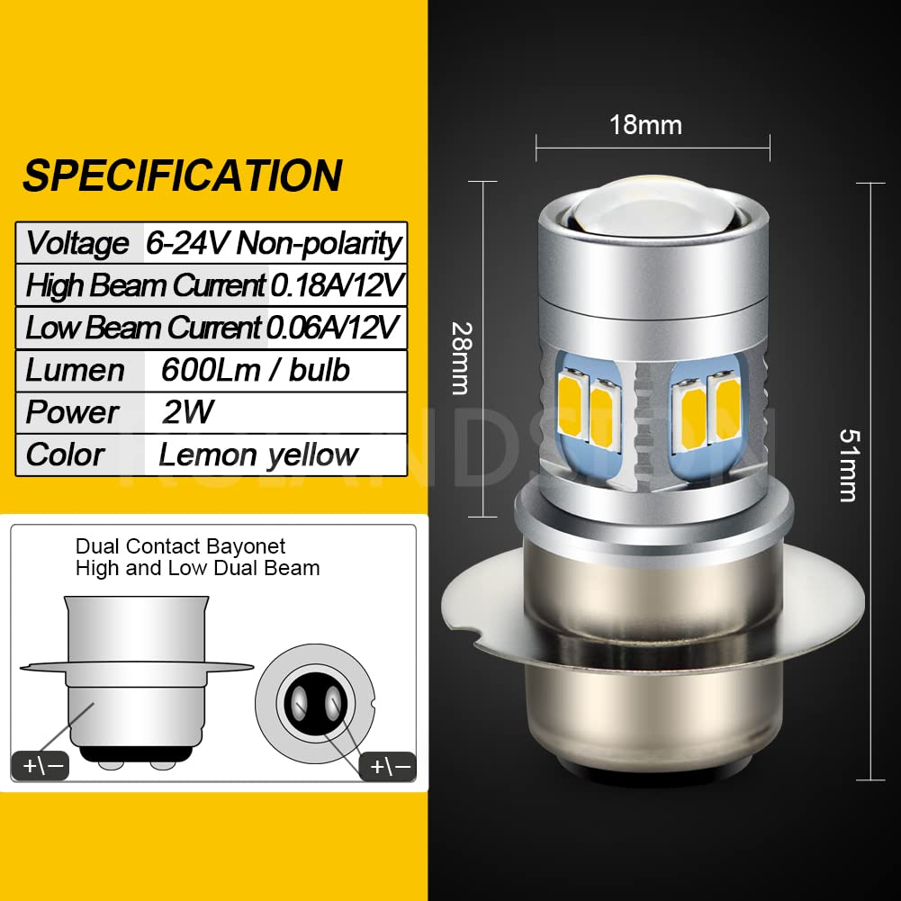 Ruiandsion Ampoule LED P26S 6V Jaune 2835 30SMD Super Lumineuse Pour Phare Moto