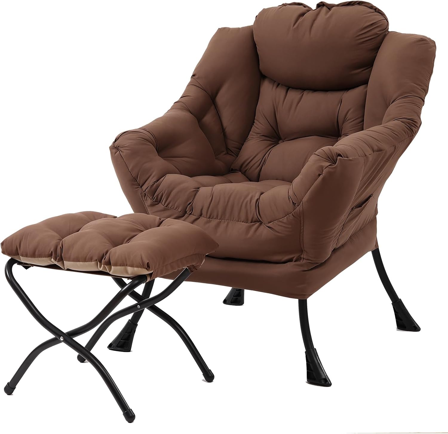 Lazy Chair with Ottoman, Modern Accent Chair Contemporary Lounge Leisure Upholstered Sofa Chair Set with Armrests, Reading Chair for Living Room, Bedroom, Office, Dark Brown