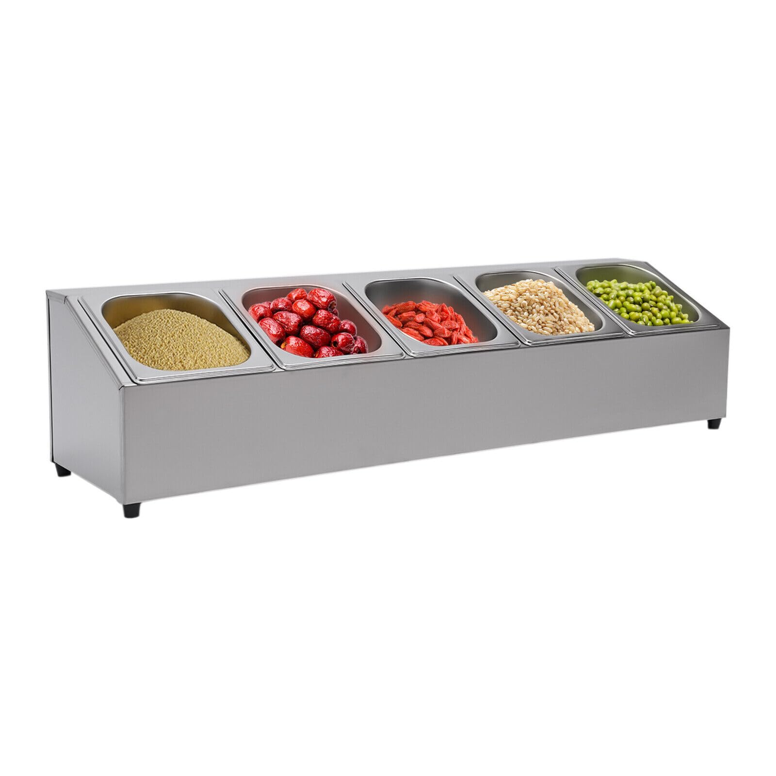Recipiente de acero inoxidable GN con 5 recipientes GN y 5 tapas, recipiente gastronorm, recipiente para ingredientes, para restaurantes, tiendas calientes, tiendas de té con leche, fruterías