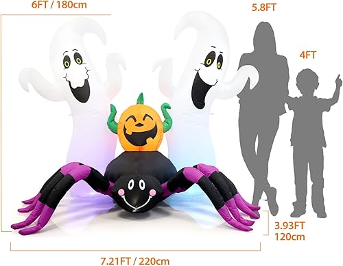 Miniatura 3 de Araña de llama naranja de 12 pies, decoración inflable para exteriores, decoración al aire libre con luces LED, decoración inflable de vacaciones