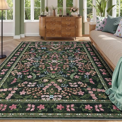 Tapete lavable para sala con diseño vintage floral miniatura 3