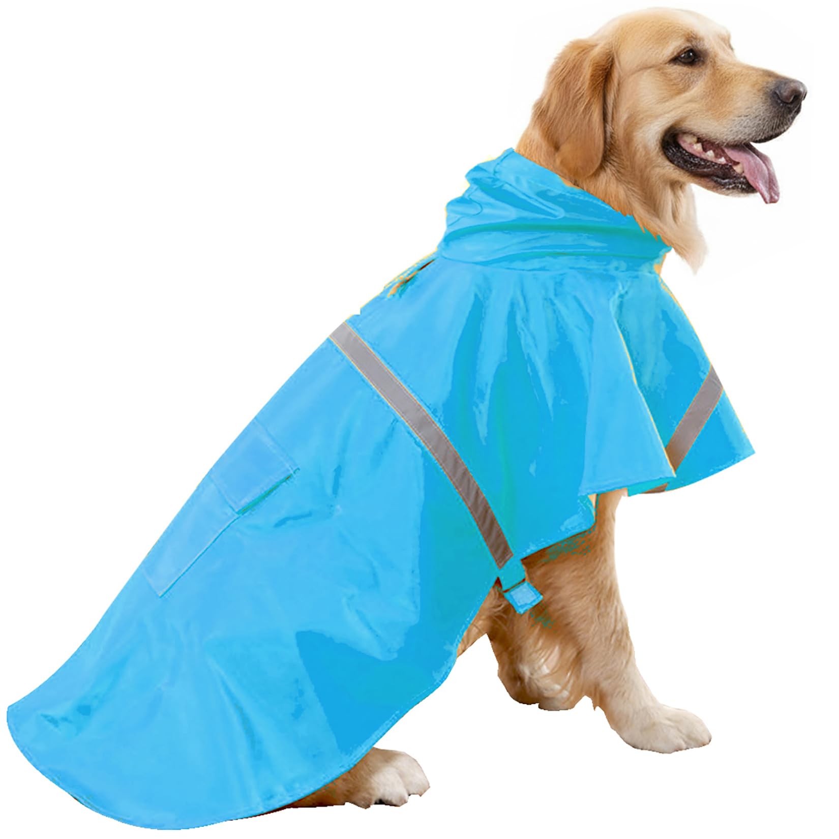 HAPEE Dog Raincoats with Reflective Strip Hoodie,Poncho Jacket for Large Dogs fit Golden Retriever Doodle (C3-Lake Blue, 24B (65-80 lbs))