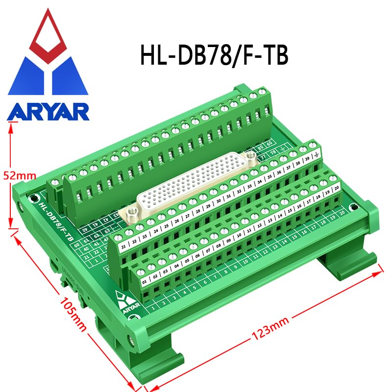 Wiring Connecting Terminals - Servo DB78 Female DIN Rail Mount Interface Module, DB78 Female Breakout Board, DB78 Female to Screw Terminal Block