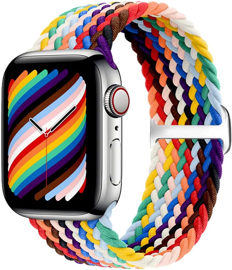 Braided Solo Loop Strap Compatible for Apple Watch Band 41mm 38mm 40mm 42mm 44mm 45mm, No Clasp or Buckles Nylon Sport Elastic Replacement Wrist Band for Men Women for iWatch Series 7/6/se/5/4/3/2/1