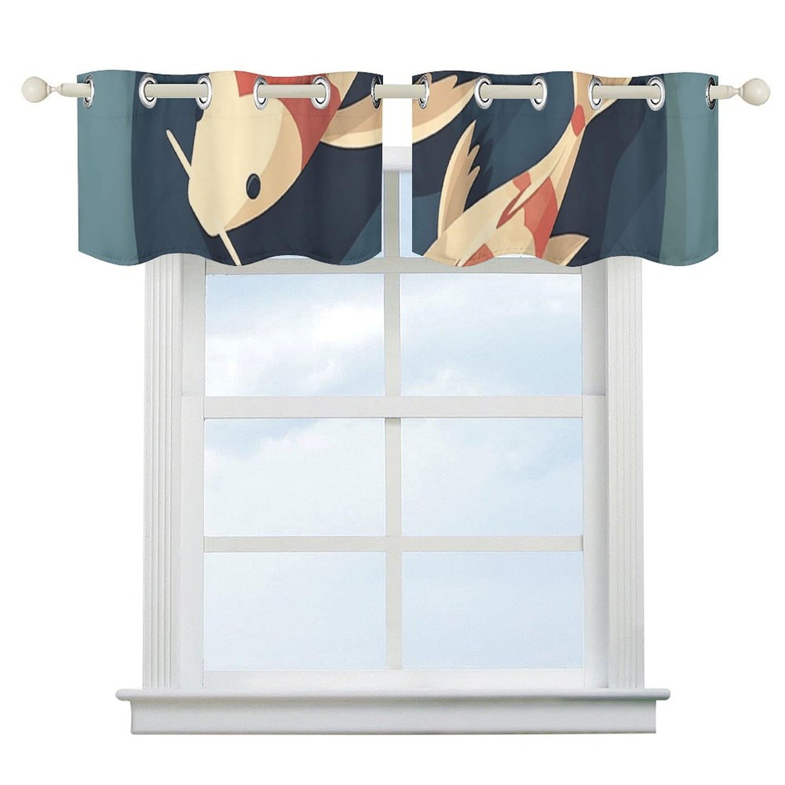 Rideaux occultants pour salle de bain motif poisson imprimé océan 132x45 cm