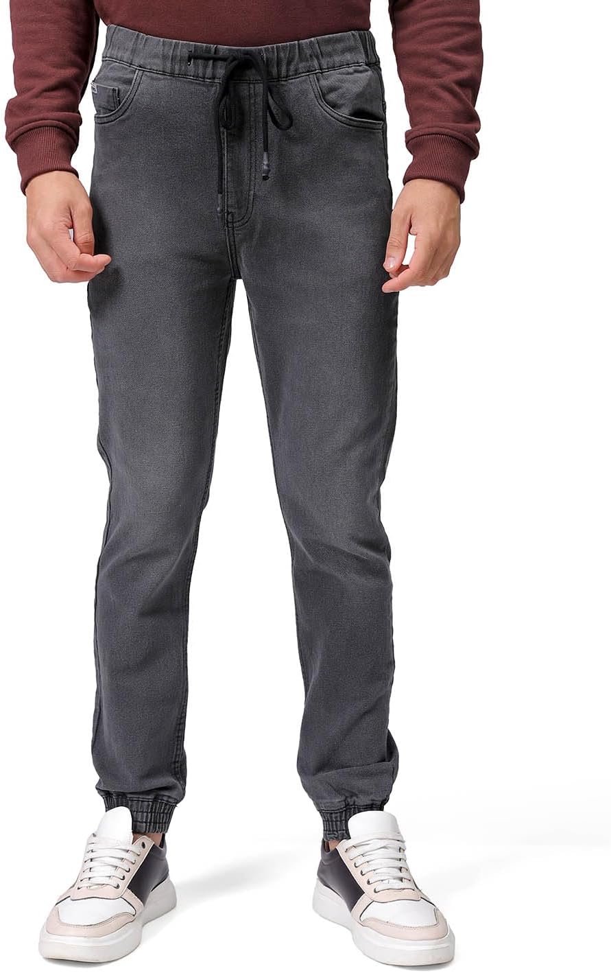 The Indian Garage Co Men Slim Fit Solid Mid-Rise Stretchable Denim Joggers