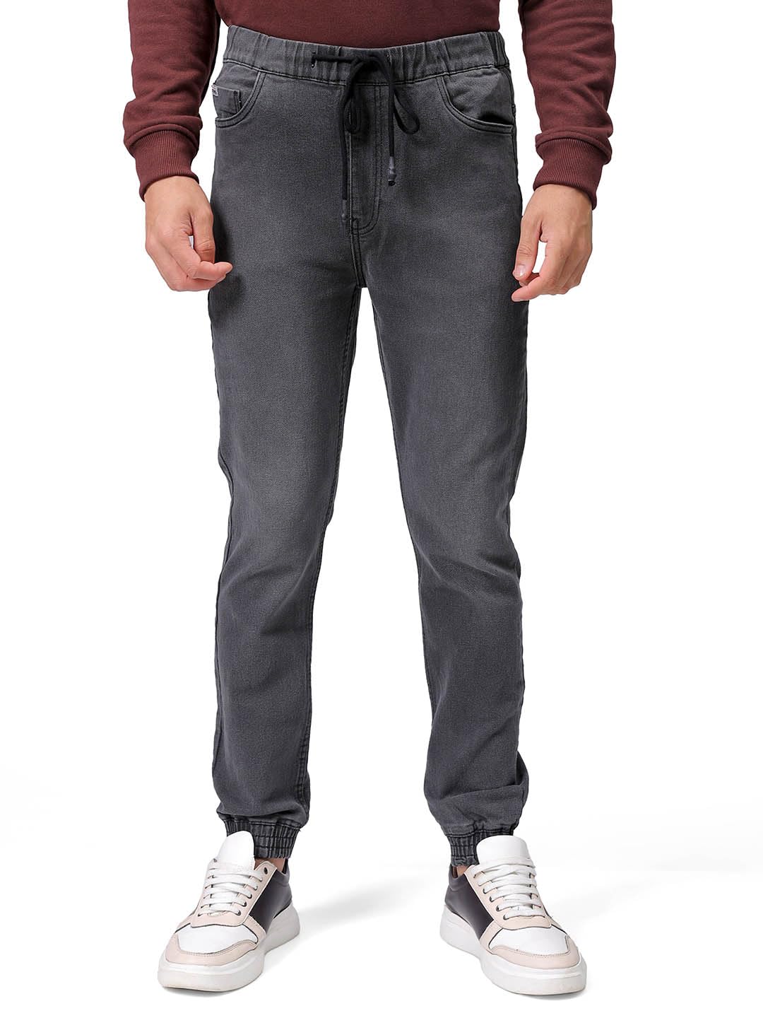 Flying Machine Men Slim Fit Solid Mid-Rise Stretchable Denim Joggers in blue