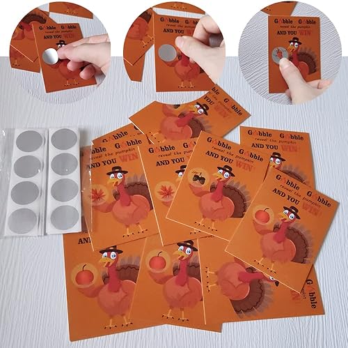 Miniatura 7 de 35 tarjetas de juego para raspar el día de Acción de Gracias, Turquía, otoño, festival, actividades de celebración, 5 ganadores, tarjetas de juego