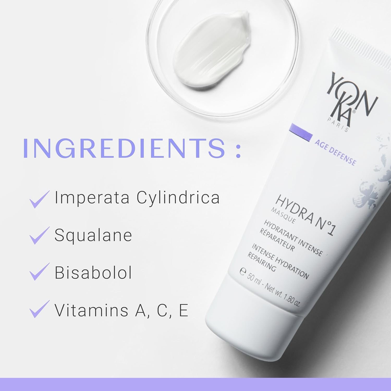 Hydra N°1 Mask Yonka 50ml - Gesichtsmaske für Dehydrierte Haut – Tiefenfeuchtigkeitspflege für Trockene und Beanspruchte Haut, Repariert und Reduziert Falten – Dermatologisch bestätigte Ergebnisse!