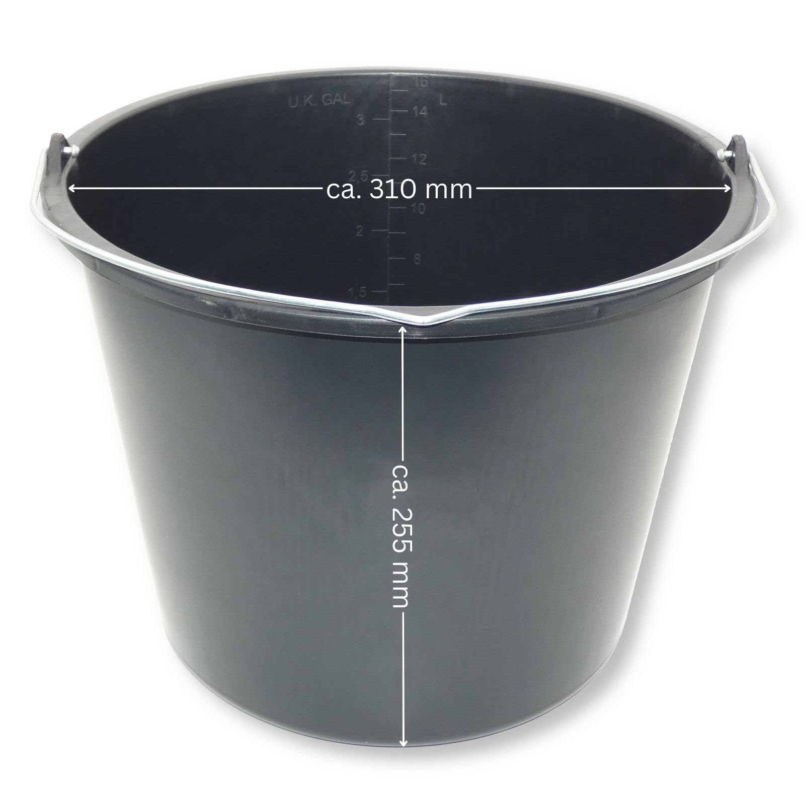 10 x Seau de Construction dewepro® – Mortier Seau – Seau – Extra Stable avec anse et dimensionnement – 16L, 16 L