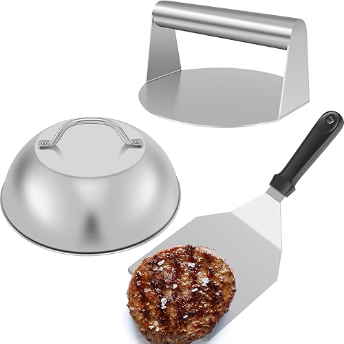 Miniatura 4 de Smash - Kit de hamburguesas con tapa, espátula de plancha de 5.5 pulgadas, prensa de hamburguesas de acero inoxidable de 8.9 pulgadas, cubierta de