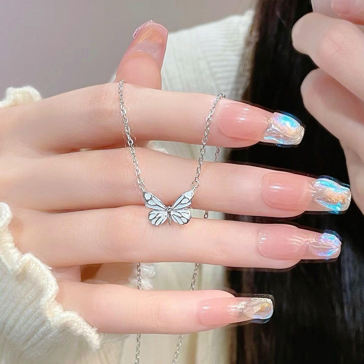 Spevert Glowing Butterfly Fairy Necklace for Women,14K Gold Plated Dainty Titanium Steel Chain Butterfly Pendant Necklaces Jewelry - Image 6