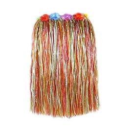 BAJOTAL Hawaiian Luau Hula Grass Skirt with Large Flower Costume Set for Dance Party Decorations Favors (24 - Mutilcolor)