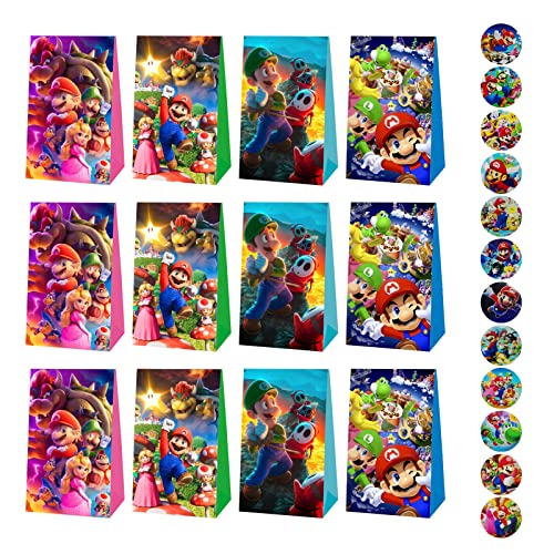 12x Cartoon Party Geschenktüten Rot-Weiß - 21x15x8cm Für Geburtstag & Feiern