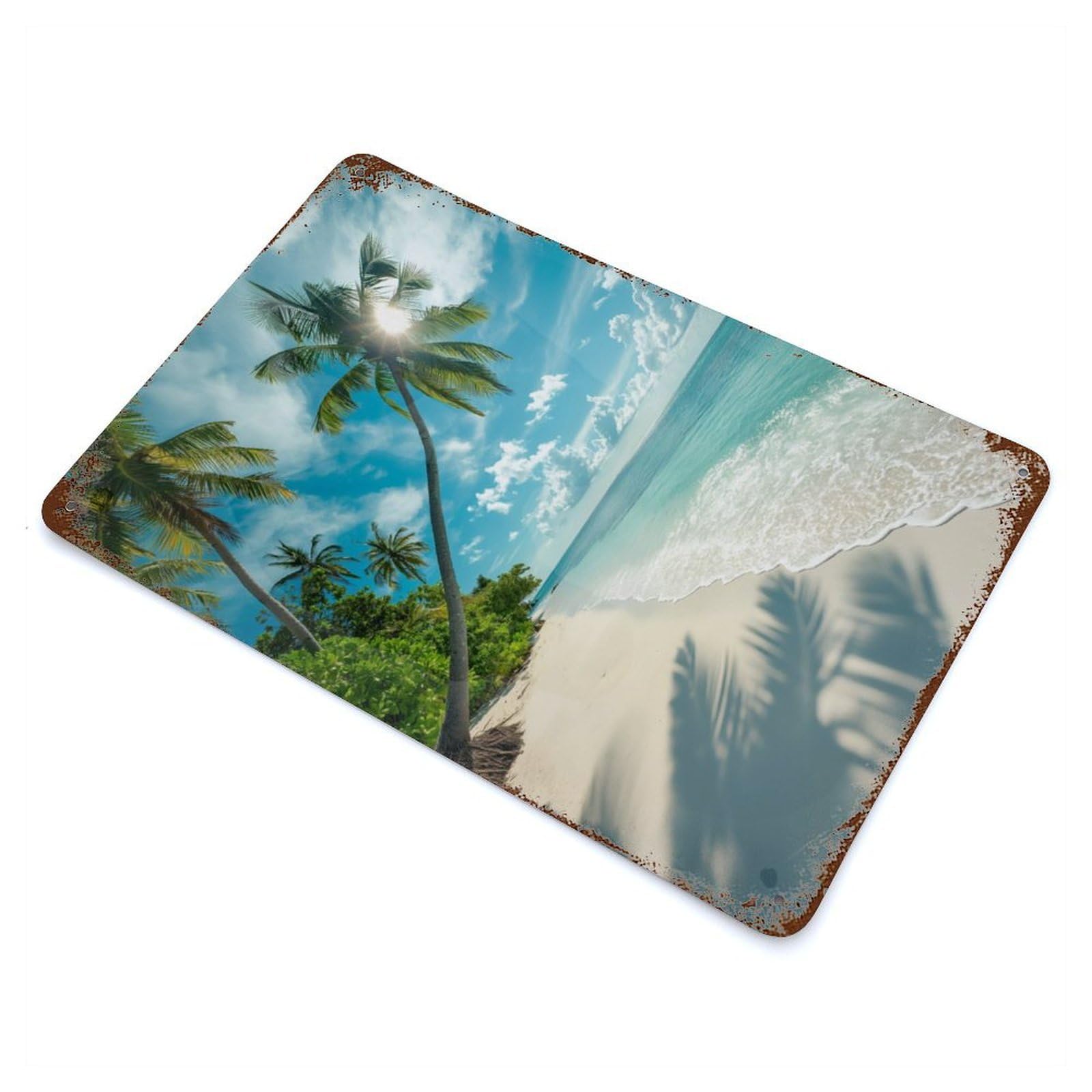 Weathered Tin Sign with Tropical Beach Serenity Design 11.8"x7.9", for Basement, Hobby Room And Garage Decor, Industrial Home Decor