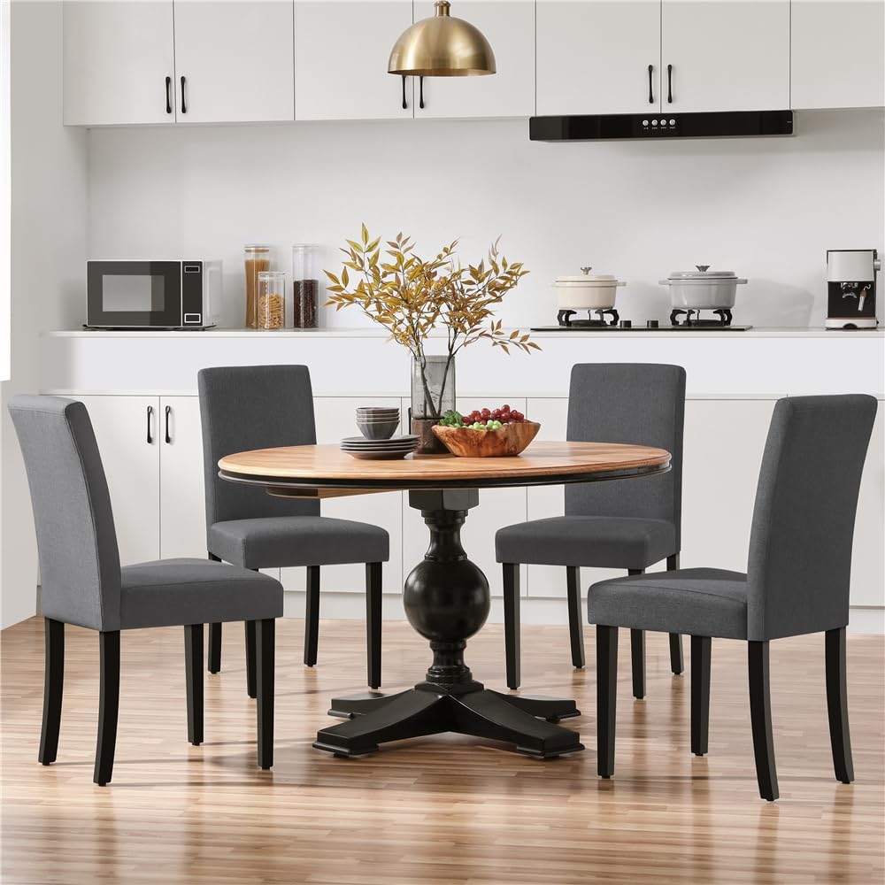 Yaheetech Fabirc Upholstered Dining Chair Set of 2 Urban Style kitchen Chairs with Solid Wood Legs for Dining Room/Living Room, Dark Grey