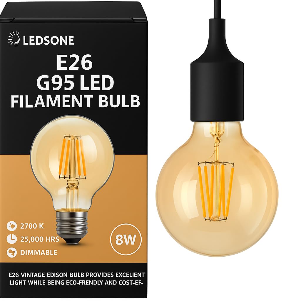 Ledsone Vintage Light Bulb E27 Screw LED Edison 8W G95 Warm White Lamp New