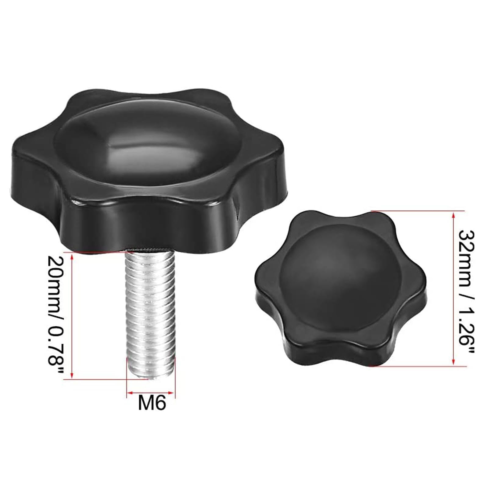 TOP-VIGOR 6Pcs M8 x 50mm Plum Hex Shaped Clamping Screw Knob, 32mm Dia Plastic Head Clamping Knob Handle Male Thread Thumb Screw - Image 2
