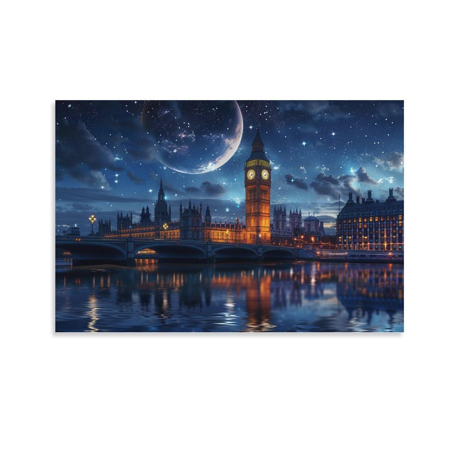 Amazon.co.jp: 絵画 美しい夜景の下でロンドンのビッグ ベンとテムズ川