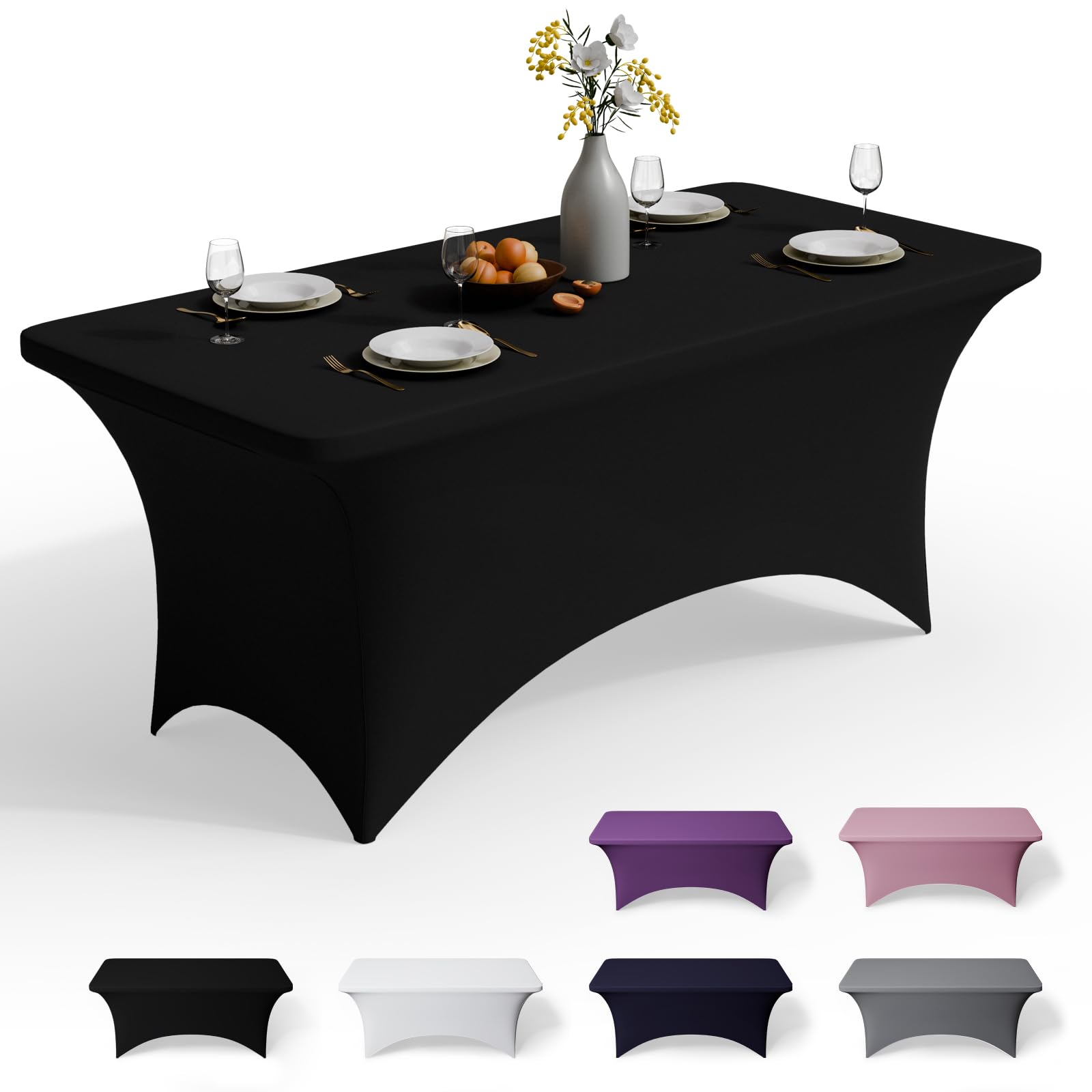 GFCC 6FT Spandex Table Covers - Black Stretch Fitted Rectangular Tablecloth Washable & Wrinkle Resistant Spandex Tablecloths for Party, Wedding, Banquet, Events & Home — image 1