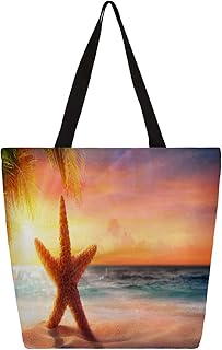 Sacola de lona para mulheres, animais do oceano, estrela-do-mar, praia, sacolas grandes para homens com bolsos, sacolas de compras resistentes, sacolas de compras reutilizáveis, bolsa de ombro casual para escola, trabalho, praia, Multicor