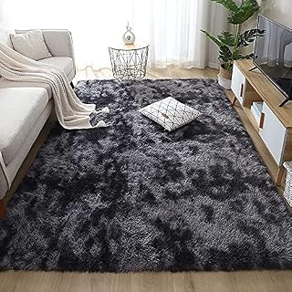 Blivener Shaggy Ultra Soft Tie Dye Area Rug Dark Grey Modern Luxury Rug Plush Fluffy Area Rug Shag Faux Fur Bedroom Rugs For Living Room Baby Crawling Rug 90x150 Cm