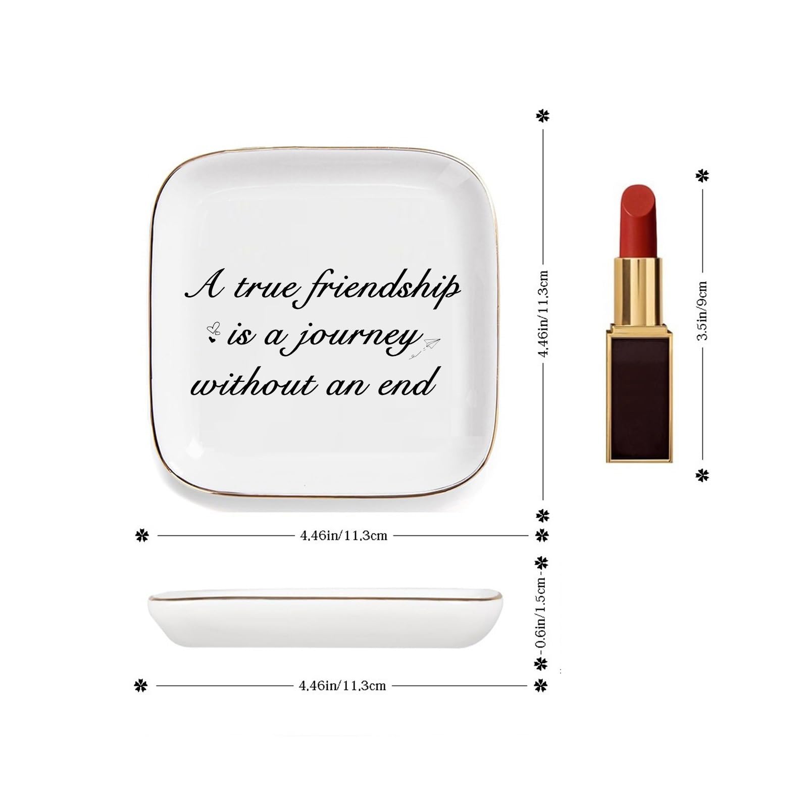 Friendship Gifts for Women - A True Friendship is a Journey Without an end Ceramic Trinket Tray Jewelry Dish Birthday Gifts for Female Friends, Unique Gift for Women Birthday Bridal Shower Gifts