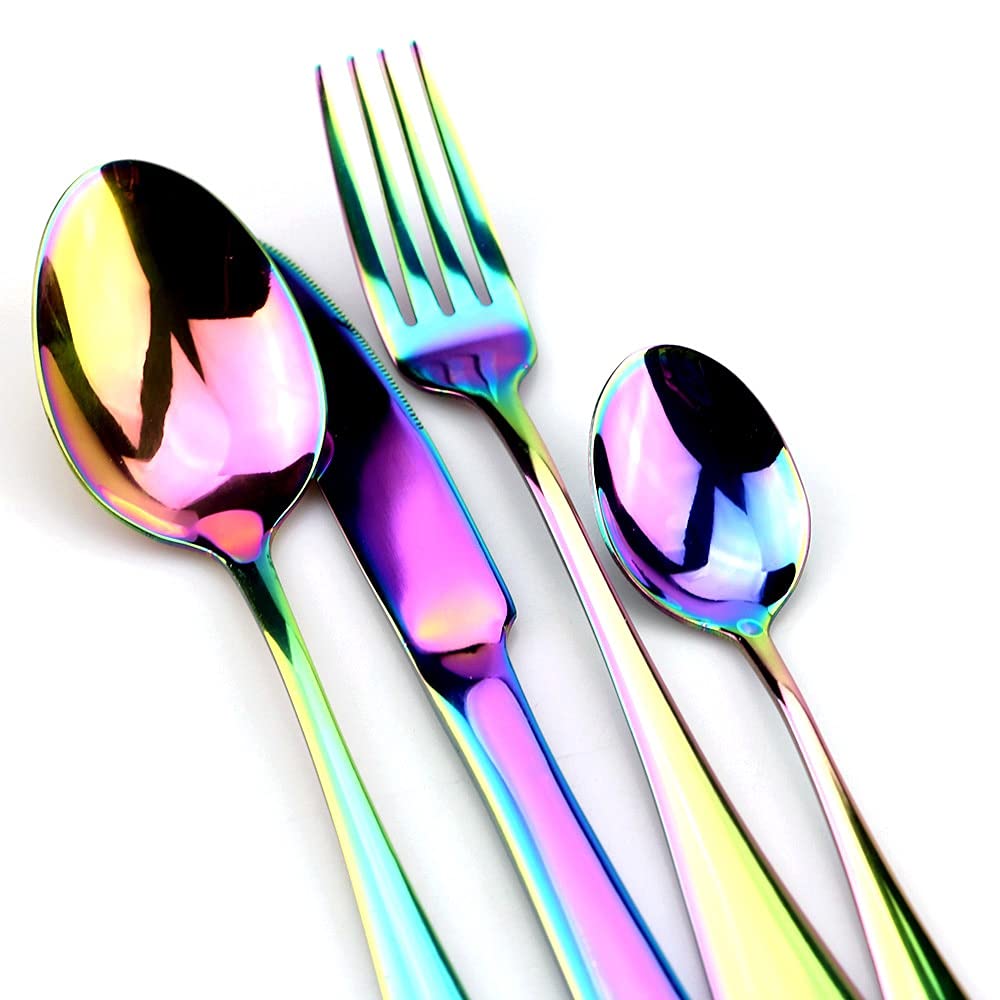 Ensemble d'argenterie Ensemble de couverts créatifs en acier inoxydable Ensemble de couverts colorés Ensemble de dîner arc-en-ciel Vaisselle de voyage Fourchette Couteau pour mariage et hôtel 1 ensem