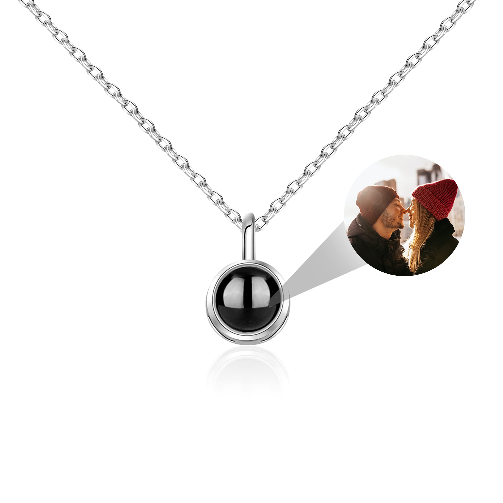Personalized Photo Picture Projection Necklace 925 Sterling Silver Custom Round Circle Pendant Necklace With Picture Inside Romantic Memory Jewelry Birthday Christmas Gifts For Women Girls