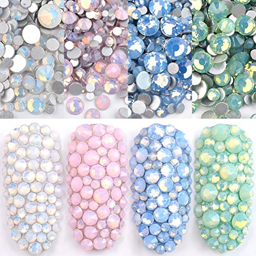 Ranvi 4pack Esmalte de uñas Shine Opal Rhinestone 3D Nail Art Rhinestone Kit Crystal Diamond Rhinestone y decoración de uñas Gem Stone Cover
