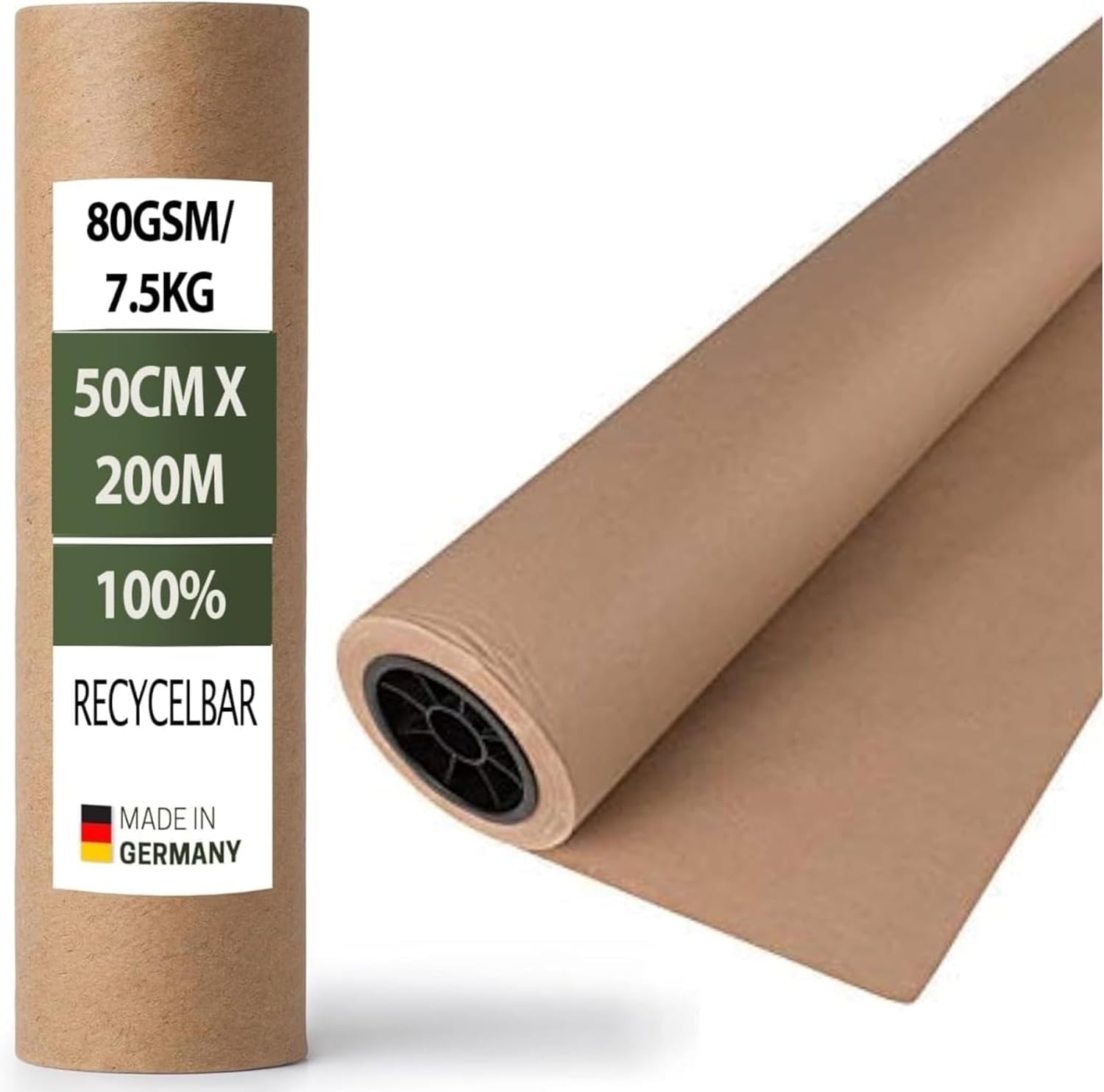 Kajal Rolka papieru typu kraftowego, brązowy, 3 opakowania, 80 g/m² (50 cm x 200 m) – wysokiej jakości papier do pakowania i majsterkowania do różnorodnych zastosowań, 100% poddany recyklingowi