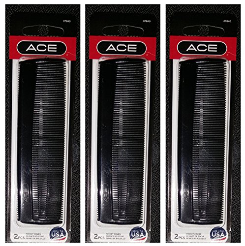 Ace 5 Inch Pocket Comb Black 2 Count (Pack of 3) = 6 Combs Per Order