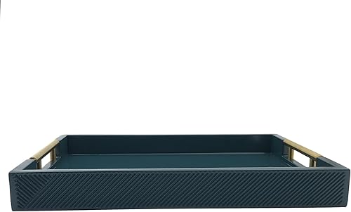 Miniatura 10 de Bandeja de servir con asas de metal pulido, bandeja de mesa de centro rectangular de 16 x 12 pulgadas, bandeja decorativa moderna, bandeja otomana