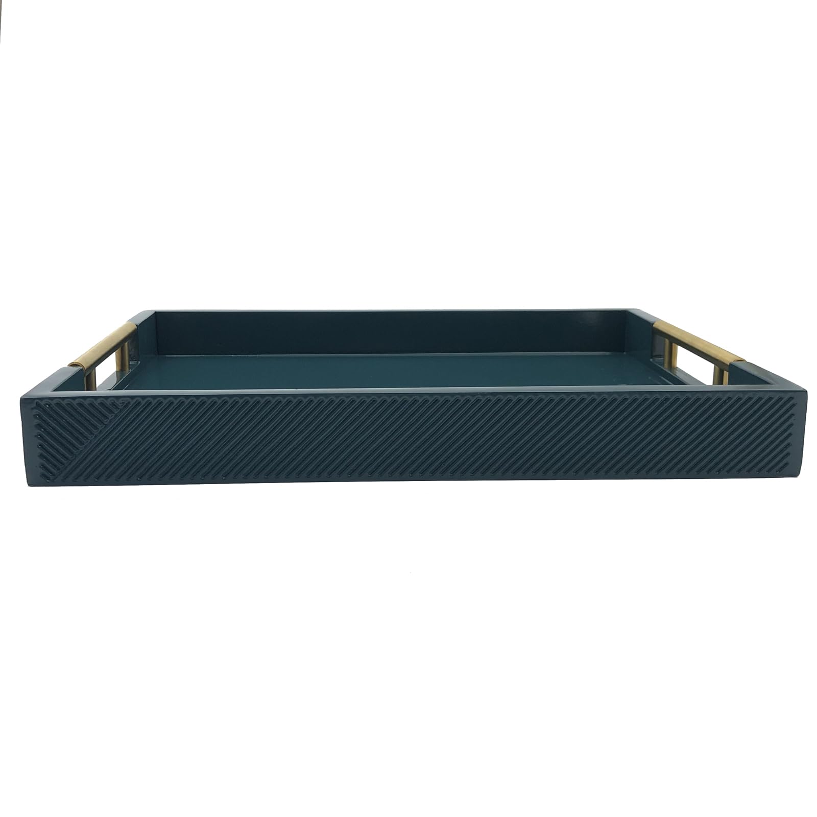 Bandeja para Servir con Asas de Metal Pulido, Bandeja Rectangular de 16.5 x 12 Pulgadas, Bandeja Decorativa Moderna, Bandeja otomana Grande, Almacenamiento y exhibición (Verde Azulado)