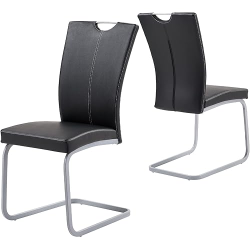 Kitchen Dining Chairs, Modern Upholstered Armless Chair Set, High Back Leather Side Chairs with Firm Legs Chairs for Home Kitchen Furniture Modern Set of 2 - Black