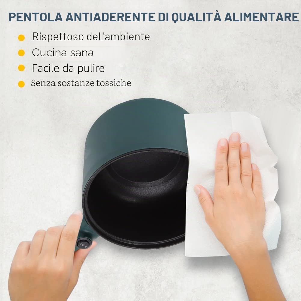 Pentola elettrica con coperchio Pentola per noodle elettrica da 1,8 litri Multicooker con coperchio Fornello elettrico a manico lungo per dormitorio da viaggio Spatola e uovo a riscaldamento rapido