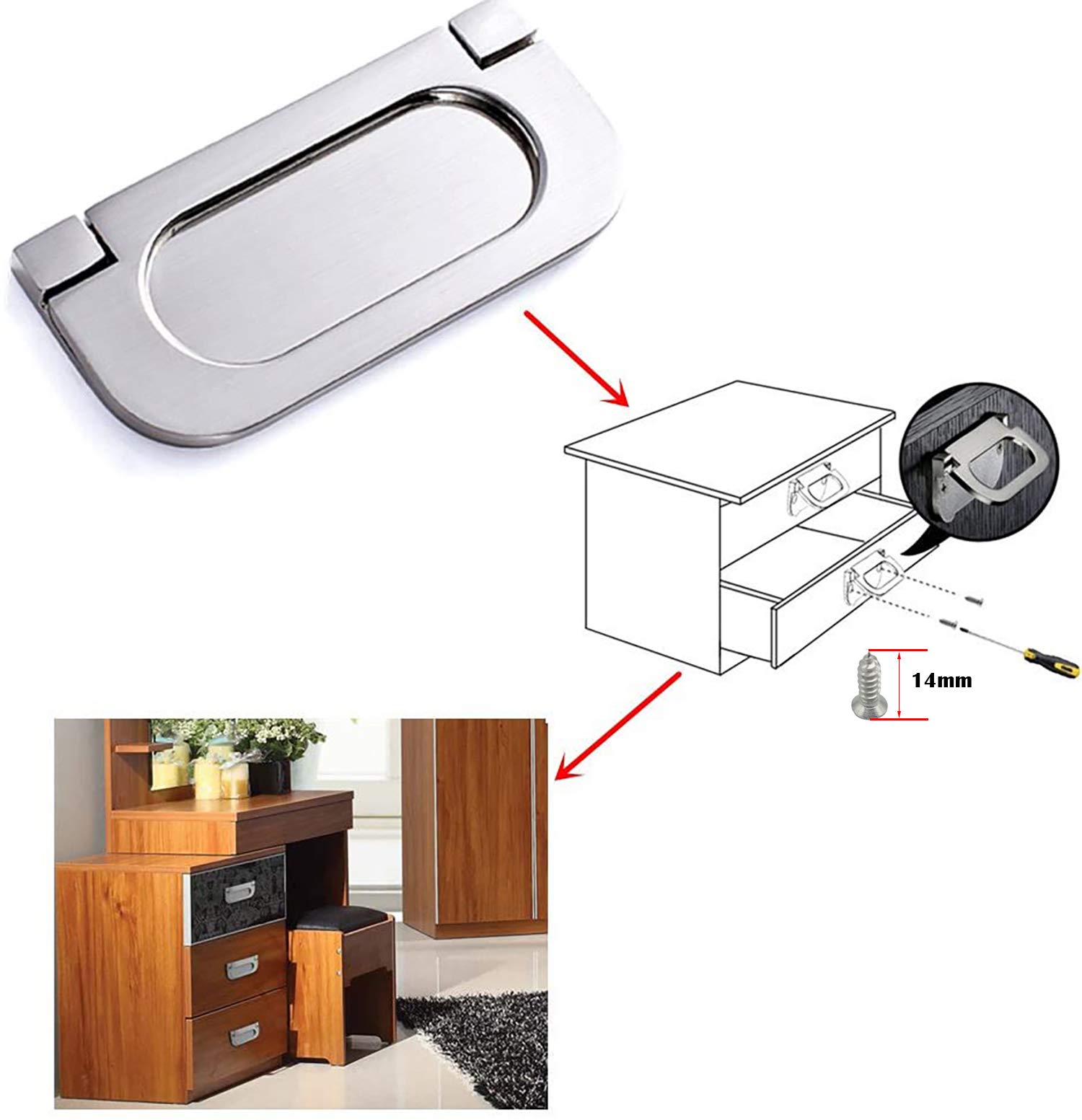 4PCS Flush Ring Pull Zinc Alloy Cabinet Drawer Pull Handle| Stainless Steel Pull Handle Invisible Door Knob 35mm|for Cupboard Drawer Cabinet Wardrobe Accessories-with Screws (Bronze) 3