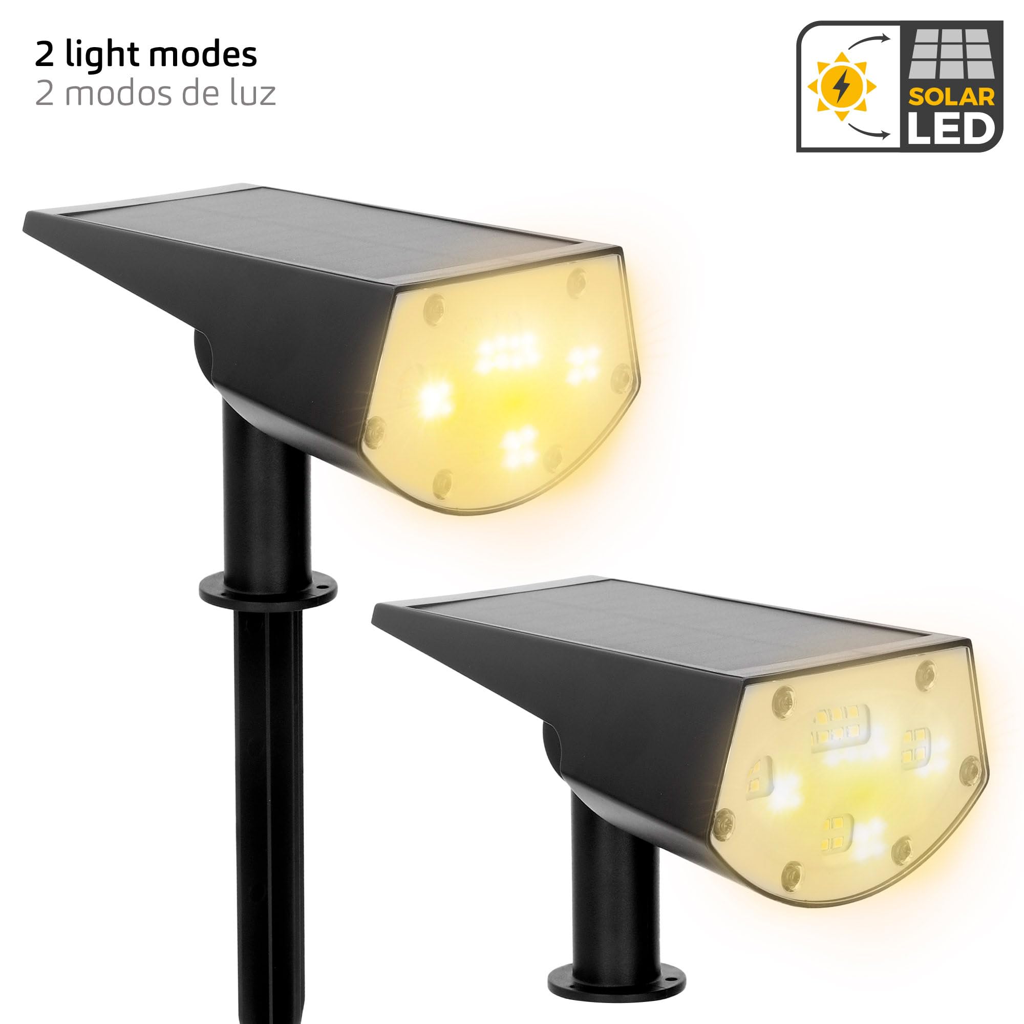 AKTIVE 6 balizas solares LED 2 en 1, Luz cálida 5-10 lúmenes, Con estaca o montaje en pared, Sin cables, Resistentes al agua, Alcance 1-2 m, Autonomía hasta 8 h, Iluminación jardín y terraza (61585)