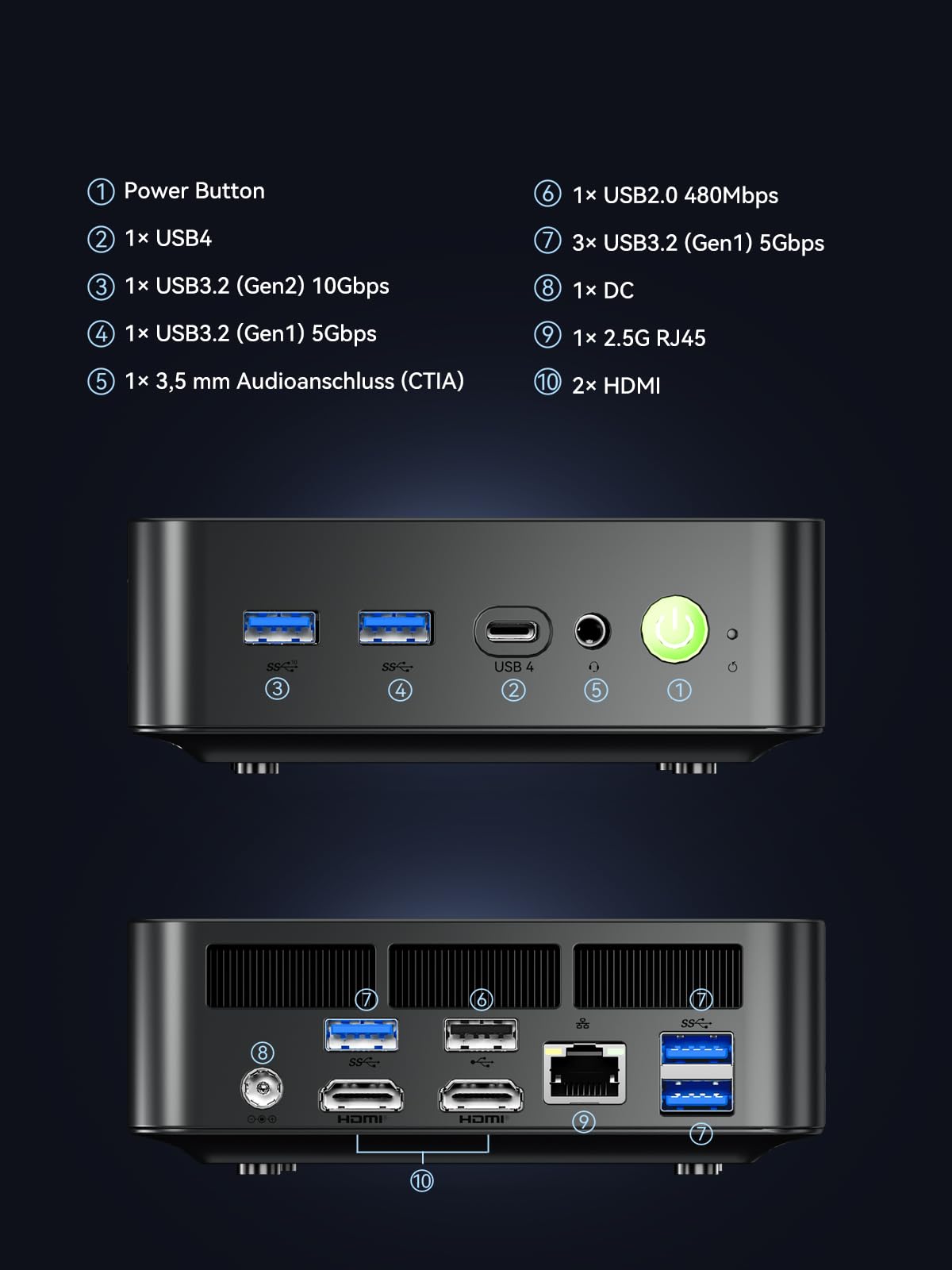 GMKtec K17 AI Mini PC, Intel Core Ultra 5 226V (bis zu 4,5 GHz), 16 GB LPDDR5X 8533 MT/s, 512GB PCIe 4.0 SSD, 97 Tops AI, Intel Arc 130V, Dual M.2 (Gen5+Gen4), USB4, 8K Triple Display, WiFi 6E