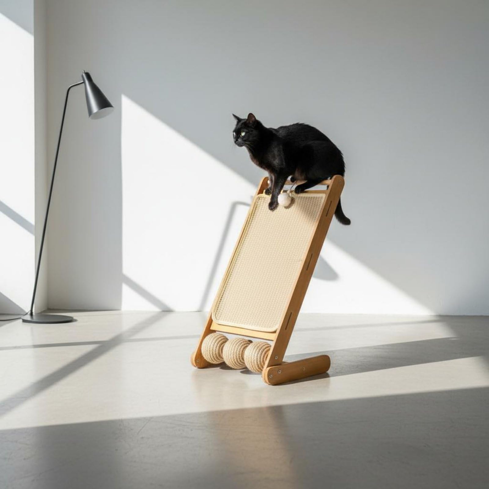 KESOTO Tiragraffi per Gatti Tavola Tavoletta, L-Forma In Legno Massello + Tappetino In Iuta Bianca + Palla Artiglio Di Gatto